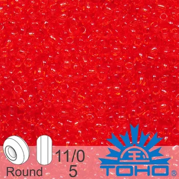 Korálek Korálky TOHO tvar ROUND (kulaté). Velikost 11/0. Barva č. 5-Transparent Lt.Siam Ruby. Balení 8g.