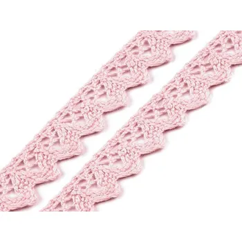Krajka Krajka Bavlněná šíře 15 mm paličkovaná METRÁŽ - 1 růžová sv.