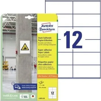 Samolepící etiketa Etikety Avery L7875-20, vysoká lepivost, 105x48 mm, 20 lis.