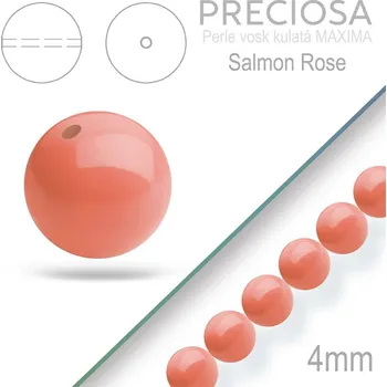 Dětské navlékací korálky Preciosa Perle voskovaná kulatá MAXIMA barva Salmon Rose velikost 4mm. Balení návlek 31Ks.