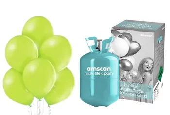 Helium do balónku Amscan Helium na 20 balonků + balónky 20 ks světle zelené