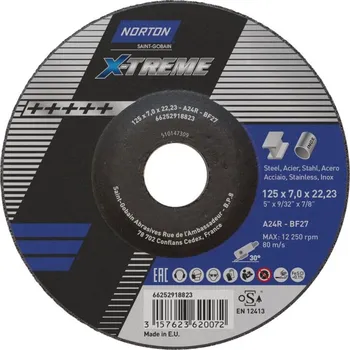 Brusný kotouč NORTON-CLIPPER Kotouč tvar BF 27 pro broušení pro nerezová ocel 125x7x22.23mm Norton X-TREME