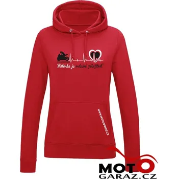 Dámská mikina MOTORKA JE SRDEČNÍ ZÁLEŽITOST Mikina s kapucí ® Červená Dámská - Velikost M