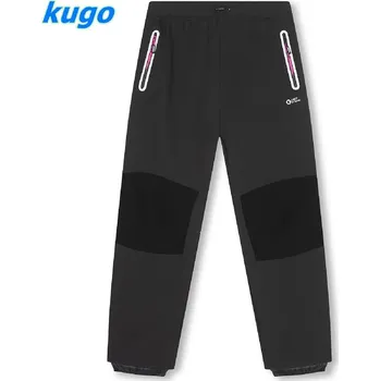 Dámské kalhoty Softshellové kalhoty zateplené Kugo HK2522, tm. šedé / růžový zip (Softshellové kalhoty s fleecem pánské a dámské)