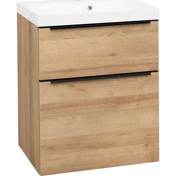 Koupelnový nábytek EBS Nevio Skříňka s černým úchytem + umyvadlo 61 cm, dub Riviera NEVIO61CD