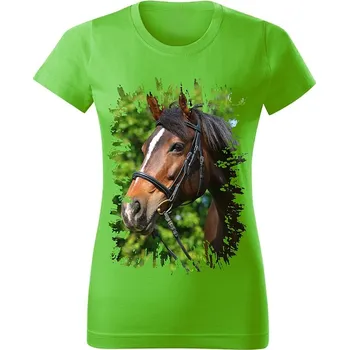 Dámské tričko Moon River Dámské tričko s koněm č.01 Zelené S (koňské koně kůň hlava)