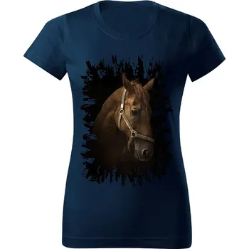 Dámské tričko Moon River Dámské tričko s koněm č.02 Navy modré XS (koňské koně kůň hlava)