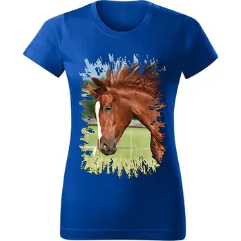 Dámské tričko Dámské tričko s koněm č.05 Modré XXL (koňské koně kůň hlava)