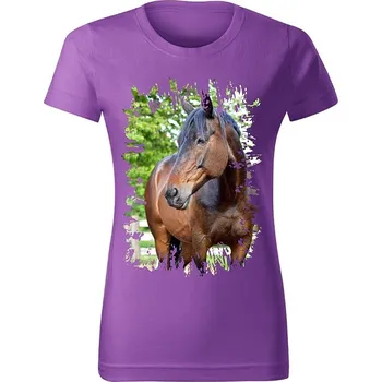 Dámské tričko Moon River Dámské tričko s koněm č.04 Fialové 3XL (koňské koně kůň hlava)