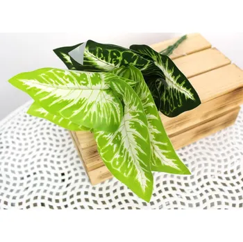 umělá květina dobirkov.cz Zelená a bílá listová kytice ALOKAZJA 36 cm 9 listů