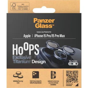 Ochranné sklo na objektiv PanzerGlass HoOps Apple iPhone 16 Pro/15 Pro/16 Pro Max/15 Pro Max ochr. kroužky foto modrý titan