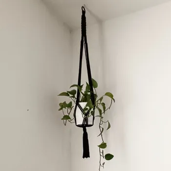 Obal na květináč Závěs na květináč - černý II. (závěsná dekorace)