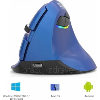 Myš DeLUX M618 mini bezdrátová vertikální myš modrá dualní bezdrátová + Bluetooth myš, pro malé dlaně