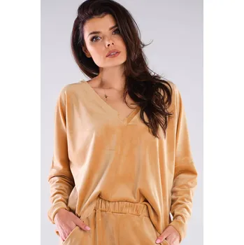 Dámská mikina Volná velurová mikina bez kapuce A417 Barva: Béžová, Velikost: ONE SIZE