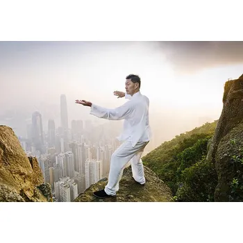 Plakát Plakát, Obraz - Man practicing Tai Chi infront of skyline, Martin Puddy