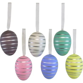 Velikonoční dekorace Velikonoční vajíčka s proužky 6 ks, 6x4 cm