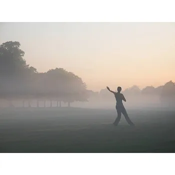 Plakát Plakát, Obraz - Woman practicing yoga in foggy field, Tom Merton