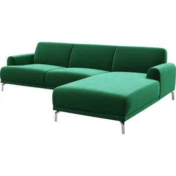 Pohovka Tmavě zelená rohová sametová pohovka MESONICA Puzo, pravá, 240 cm