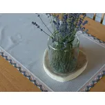 Běhoun z šedého kanafasu s širokou krajkou Vzor kanafasu: Proužky 3mm, Běhoun rozměr: 45x200cm