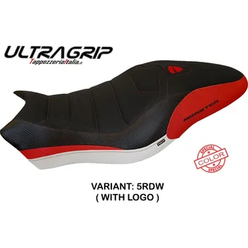 Moto sedlo TPZ Italia potah sedla Ducati Monster 821 / 1200 (17-20) Piombino special color ultragrip model potah sedla: s logem 5RDW (red-white)