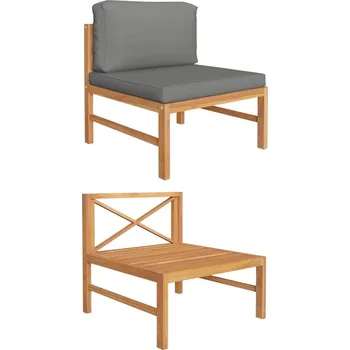 Zahradní pohovka ZBXL Středová pohovka tmavě šedé podušky masivní teakové dřevo