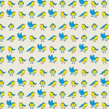 Balící papír Recyklovaný balící papír, potištěný originální kresbou od Alči, žlutomodří ptáčci, rozměr 90x134cm