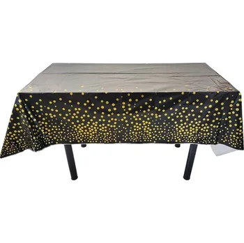 Jednorázový ubrus Jednorázový plastový ubrus s motivem 137 x 183 cm Barva: černá se zlatými puntíky