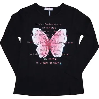 Dívčí tričko dl.r. Kugo KC2362, černé (dívčí tričko s motýlem v junior velikostech)