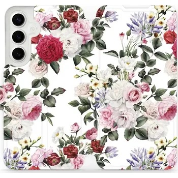 Pouzdro na mobilní telefon Flipové pouzdro Mobiwear - Samsung Galaxy S24 Plus - MD01S Růže na bílé (Knížkové flip pouzdro, obal, kryt na mobil Samsung Galaxy S24 Plus - MD01S Růže na bílé, materiál Umělá kůže + TPU - ochrana 360°, stojánek, silikonová vanička, magnetické zavírání)