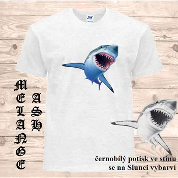 Pánské tričko panske-bavlnene-tricko-uv-potisk-zralok Barva: Ash melange - popelová směs, velikost: 5XL