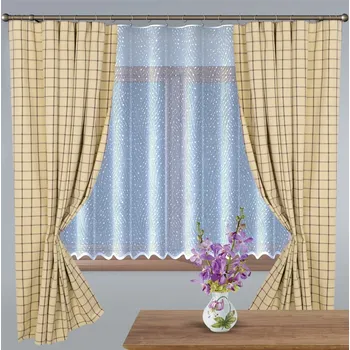 Závěs Závěs dekorační nebo látka, Káro 1038 béžovohnědé, 140 cm