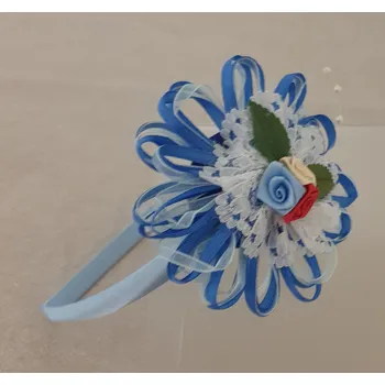 Čelenka Saténová čelenka s květem - modrá světlá