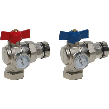 Ventil H-LINE 1" rohový kul. kohout ŠMM s teploměrem (0-80°C) a šroubením, modrý