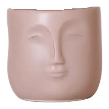 Květináč Keramický obal Kolibri Zen, průměr 9 cm, motiv hlavy, béžový