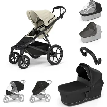 Kočárek THULE Urban Glide 4-wheel Soft beige + korba Black + pláštěnka + moskytiéra + madlo + pláštěnka a moskytiéra na korbu
