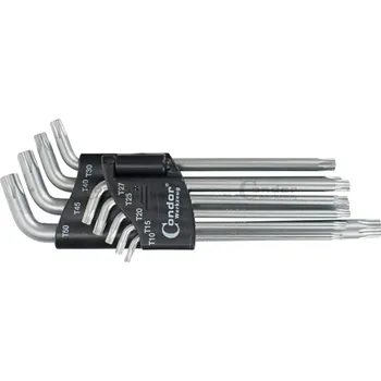Ruční nářadí Condor klíče zástrčné Torx T10 - T50, dlouhé, vyhnuté 110°, sada 9 dílů - 100-08030
