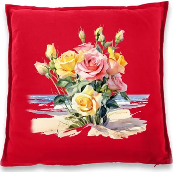 Dekorativní polštářek Polštářek Kytice, Barva Červená, Velikost 40×40 cm, Canvas Bavlněný polštář Bezvatriko.cz 2132