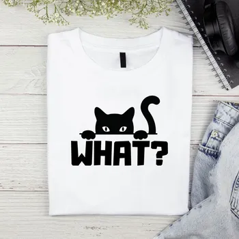 Dámské tričko - What motiv s kočkou Barva: Černá, Velikost: 3XL