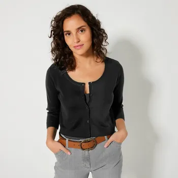 Dámská móda Úpletové propínací bolerko s 3/4 rukávy černá 34/36