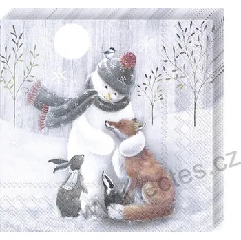 Papírový ubrousek IHR FROSTY HUG papírové dezertní ubrousky sněhulák a lesní zvířátka: liška, zajíc a jezevec 20 ks