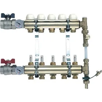 rozdělovač topení TIEMME přímý 4 okruhový plně osazený rozdělovač s by-passem a průtokoměry, 1"