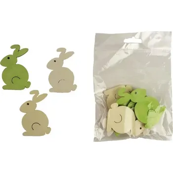 Velikonoční dekorace Zajíc dřevěný 6cm zelená / krémová / bílá 6ks