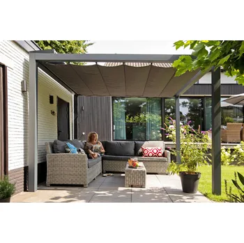 Pergola Platinum Volně stojící pergola s nepromokavou harmonikou Farba Harmoniky: Šedá, Farba Pergoly: Antracitová RAL 7016, Vonkajší rozmer Pergoly: 3,19 x 3,19 m