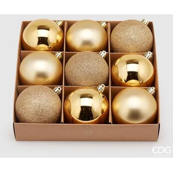 Vánoční ozdoba Sada plastových zlatých ozdob 9ks, 8 cm