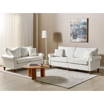 Sedací souprava Sedací souprava bílá čalouněná zaoblené boční područky s polštáři dřevěný rám moderní obývací pokoj Beliani