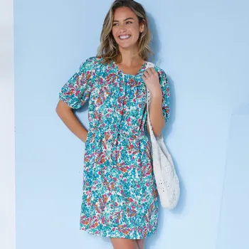 Dámské šaty Rovné šaty s potiskem, recyklovaný polyester režná/zelená 42