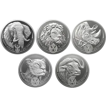South Africa Mint Kompletní sada stříbrných mincí Big Five II 5 x 1 Oz (2021-2023)