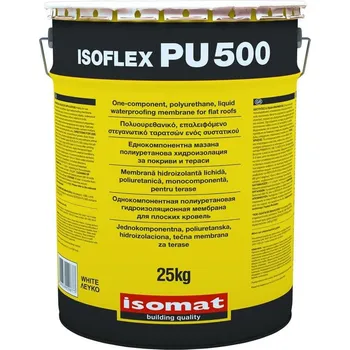 tekutá izolace ISOMAT ISOFLEX-PU 500 THIXO Jednosložková tixotropní polyuretanová tekutá hydroizolační membrána pro ploché střechy, bílá, 25 kg