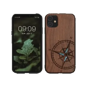 Pouzdro na mobilní telefon Dřevěné pouzdro s designem kompas pro Apple iPhone 11 - tmavě hnědá