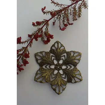 Filigrán / kovový výřez ozdobný květinový 57 mm, bronz Množství: 1 ks